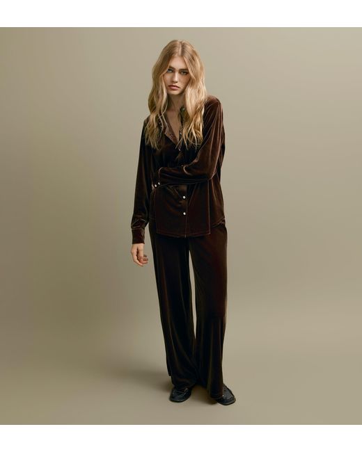 Finery London Brown Kenzie Velvet Wide Leg Trousers