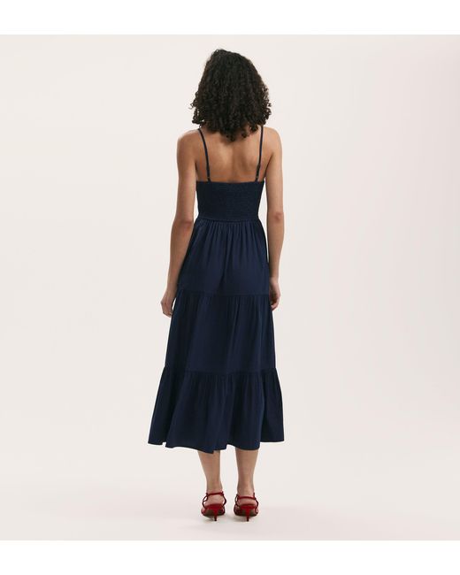 Finery London Blue Emmie Cotton Midi Tiered Dress