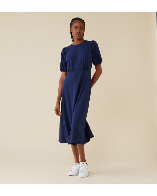 Finery London Blue Mya Midi Jersey Dress