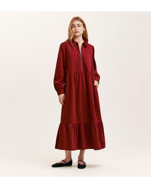 Finery London Red Callie Corduroy Midi Dress