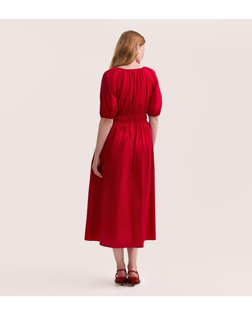 Finery London Red Piper Cotton Midi Smock Dress