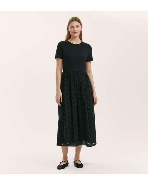 Women's Black Brea Cotton Broderie Midi T-Shirt Dress