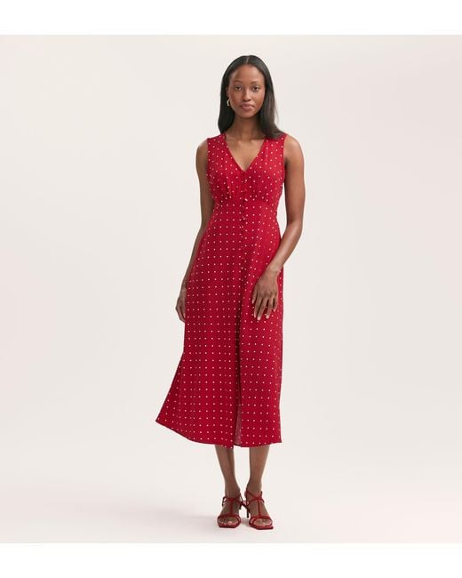 Finery London Red Flora Polka Dot Midi Dress