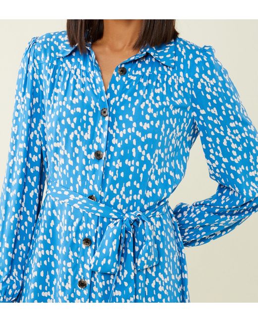 Finery London Blue Agrata Dashes Midi Shirt Dress