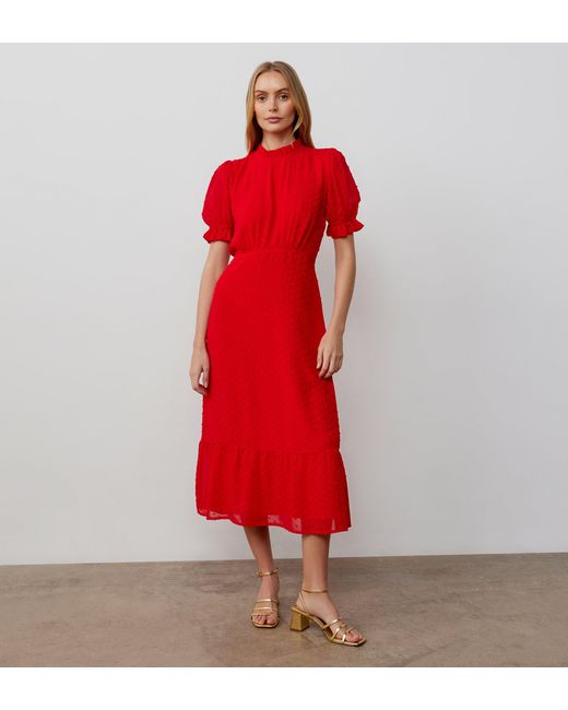 Women's Red Camille Chiffon Midi Dress