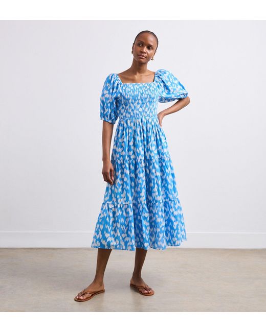 Finery London Blue Melody Cotton Midi Dress