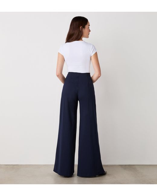 Finery London Blue Matilda Ponte Jersey Wide Leg Trousers
