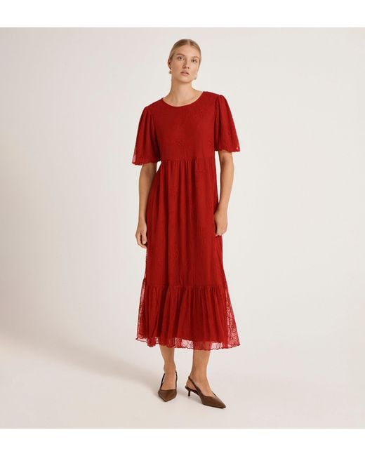 Finery London Red Yasmine Mesh Midi Tea Dress