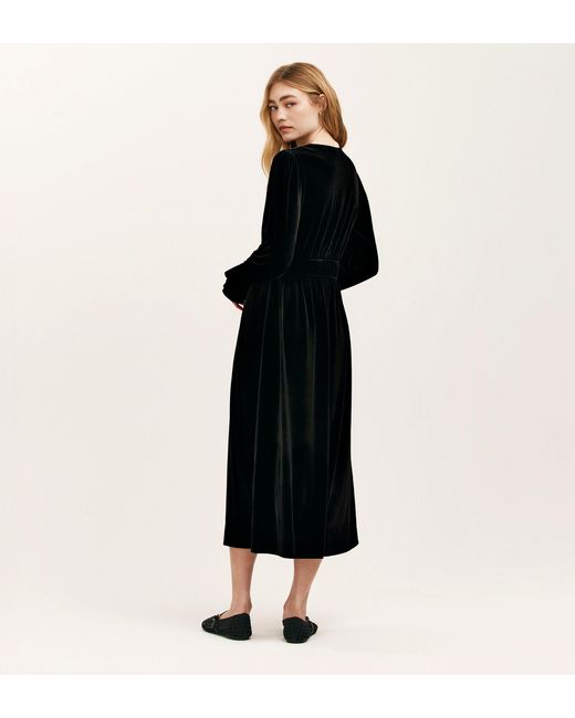 Finery London Black Laila Velvet Midi Dress