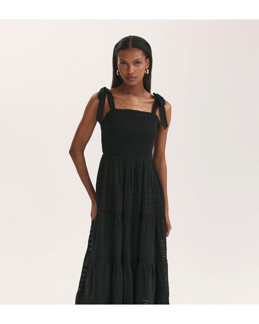 Finery London Black Ebony Cotton Midi Tiered Dress