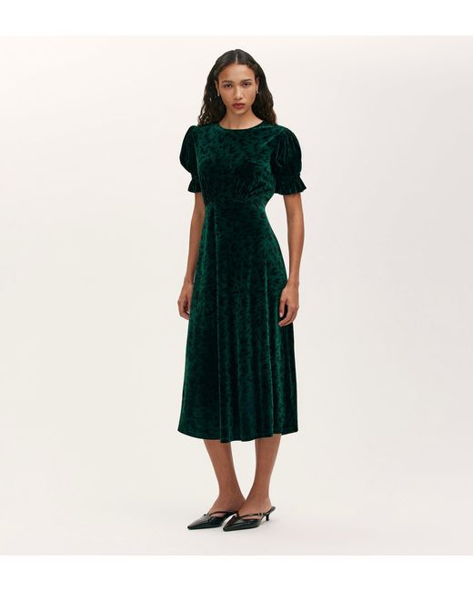 Finery London Green Mela Velvet Midi Tea Dress
