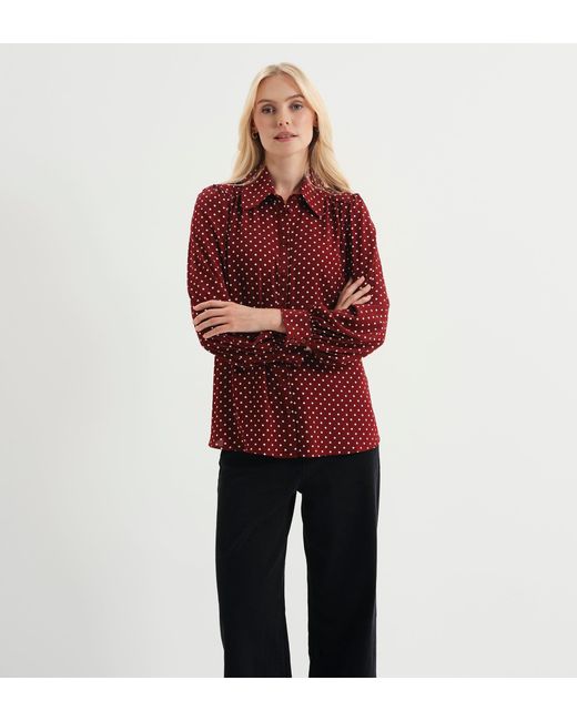 Finery London Red Melina Button Through Lightweight Yoke Blouse