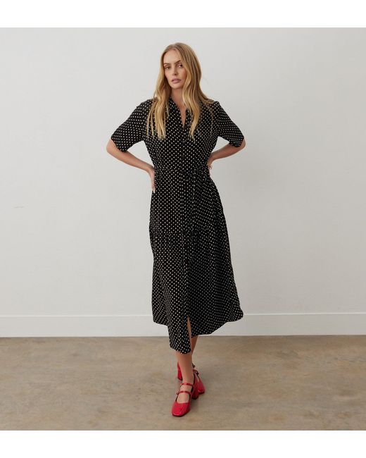 Finery London Black Zara Polka Dot Midi Shirt Dress
