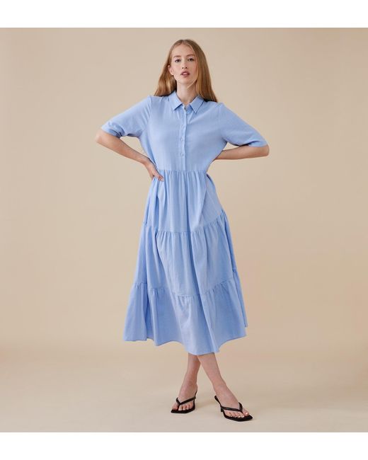 Finery London Blue Suzie Midi Shirt Dress