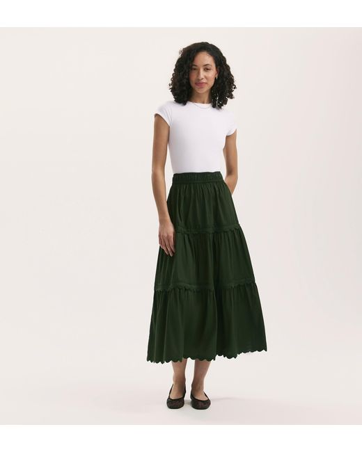 Finery London Green Paula Cotton Ric Rac Trim Midi Skirt