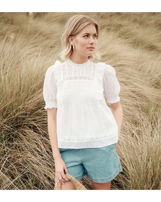 Finery London White Jolin Lace Cotton Puff Sleeve Top