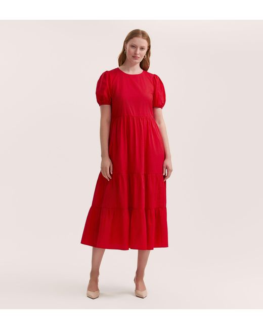 Finery London Red Genevive Cotton Midi Dress