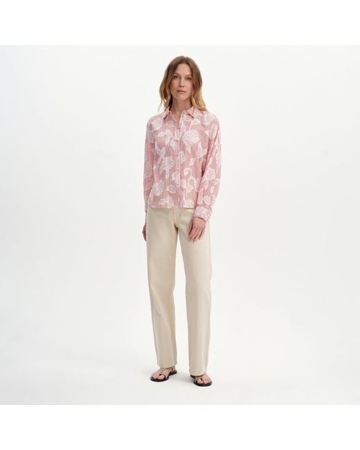 Finery London Pink Heidi Jacquard Stripe Long Sleeve Shirt