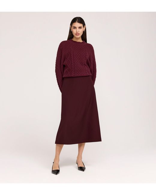 Finery London Red Ramona Gaberdine Twill Midi Skirt