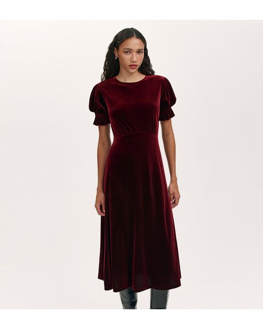 Finery London Red Mela Velvet Midi Tea Dress
