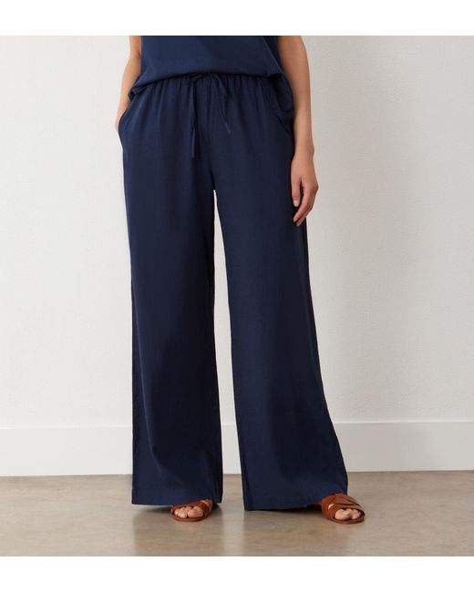 Finery London Blue Drew Wide Leg Linen Mix Trousers