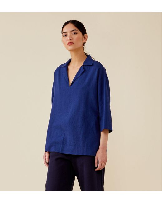 Finery London Blue Dorie Linen Blend Top