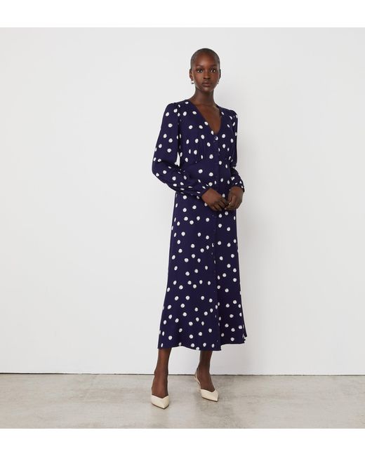 Finery London Blue Cheryl Polka Dot Midi Dress