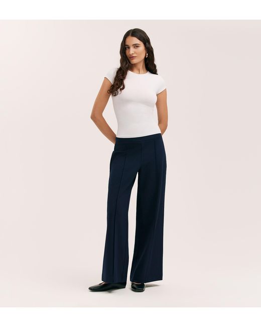 Women's Blue Caryl Ponte Jersey Wide Leg Trouser