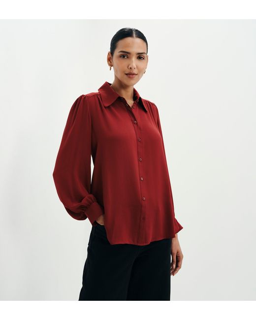 Finery London Red Melina Button Through Lightweight Yoke Blouse