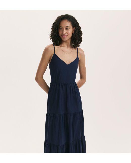 Finery London Blue Emmie Cotton Midi Tiered Dress