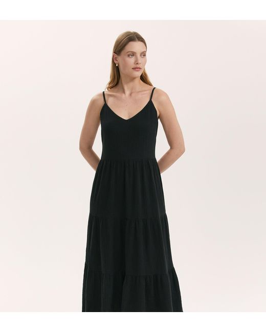 Finery London Black Emmie Cotton Midi Tiered Dress