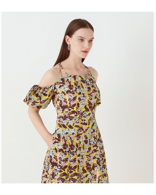 Finery London Metallic Essendine Printed Linen Dress