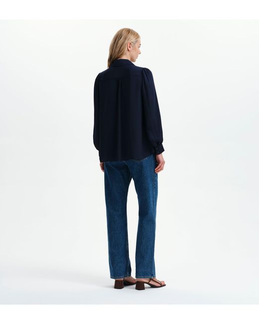 Finery London Blue Melina Button Through Lightweight Yoke Blouse