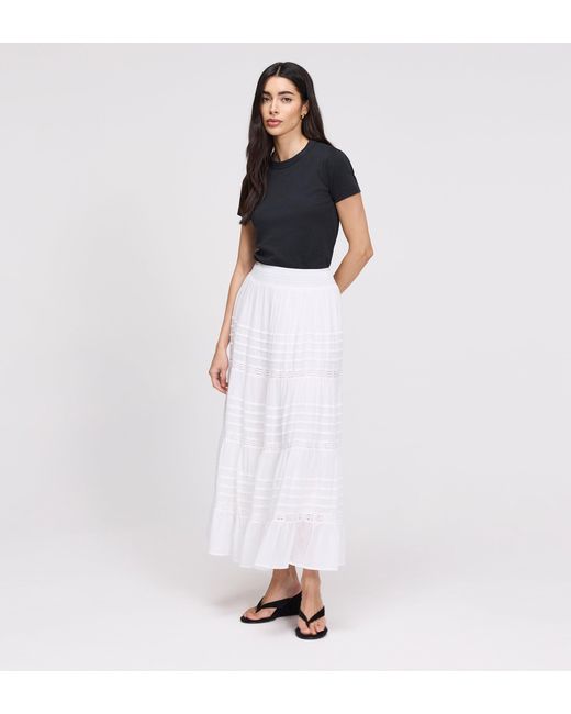Finery London White Imani Cotton Lace Tiered Midi Skirt