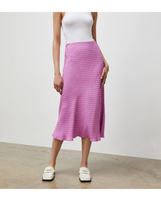 Finery London Purple Evelyn Polka Dot Midi Skirt