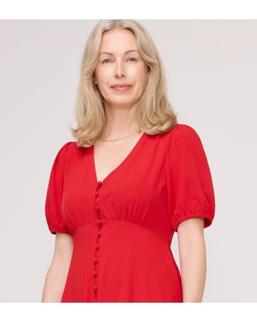 Finery London Red Robyn Button Through Midi Dress