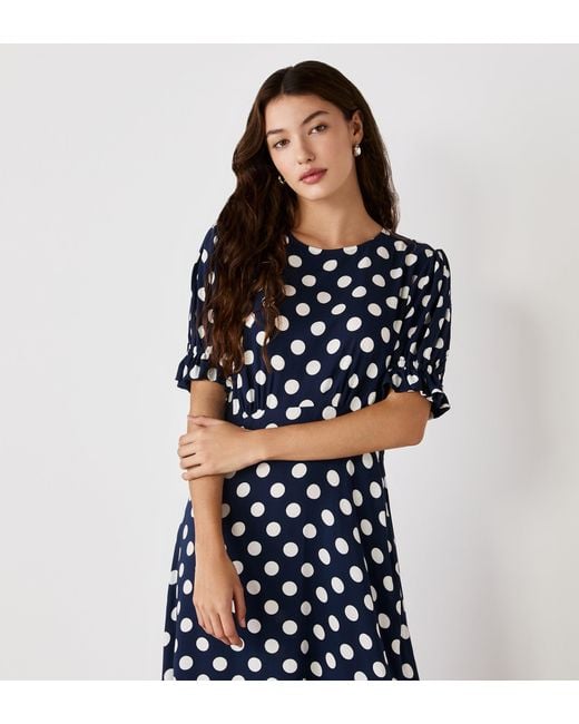 Finery London Blue Mela Polka Dot Midi Tea Dress
