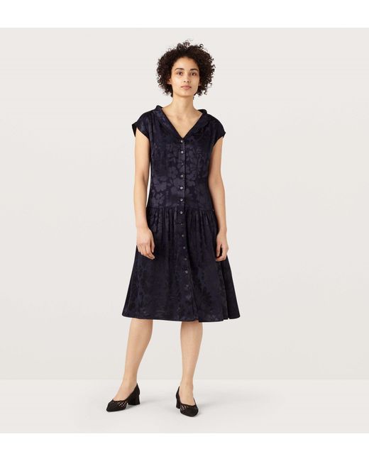 Finery London Blue Arline Midnight Floral Jacquard Tea Dress