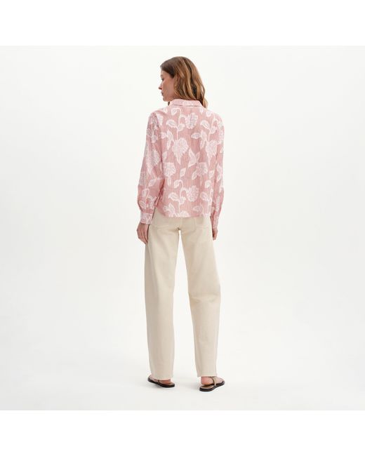Finery London Pink Heidi Jacquard Stripe Long Sleeve Shirt
