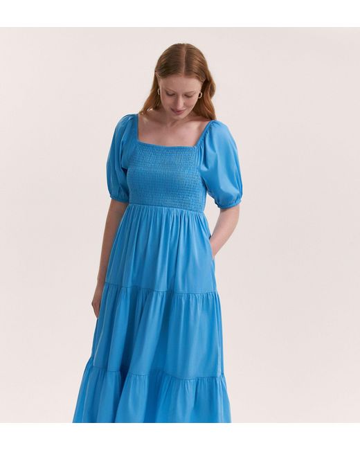 Finery London Blue Melody Cotton Midi Tiered Dress