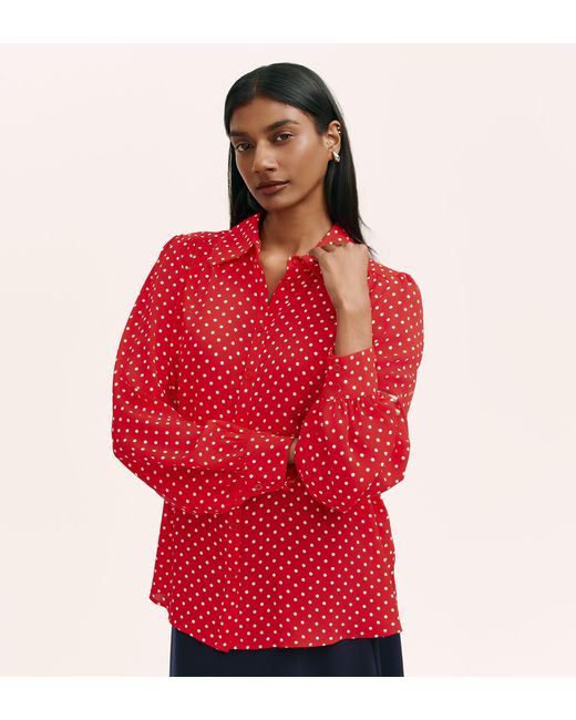 Finery London Red Melina Spot Crepe Blouse