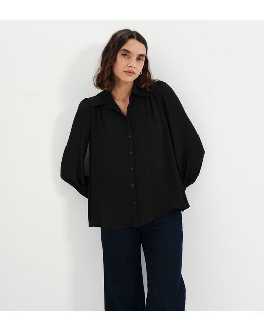 Finery London Black Melina Button Through Lightweight Yoke Blouse