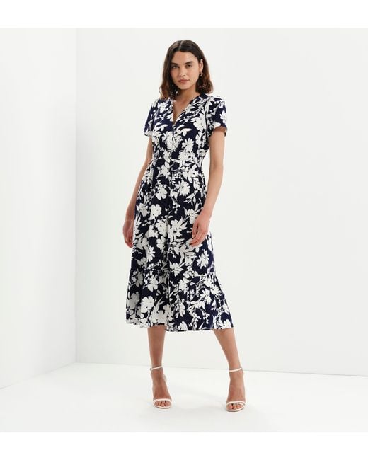Finery London Blue Deena Wrap Tiered Midi Dress