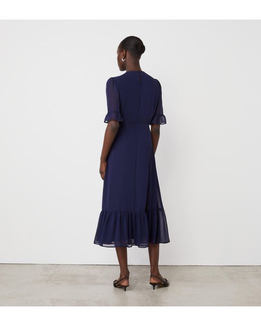 Finery London Blue Jennifer Chiffon Midi Dress