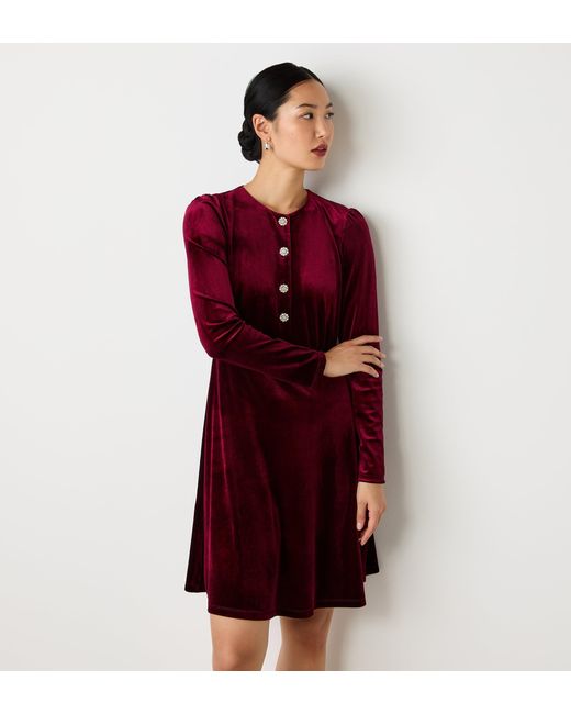 Finery London Red Rae Velvet Knee Length Dress