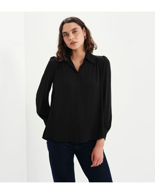 Finery London Black Melina Button Through Lightweight Yoke Blouse