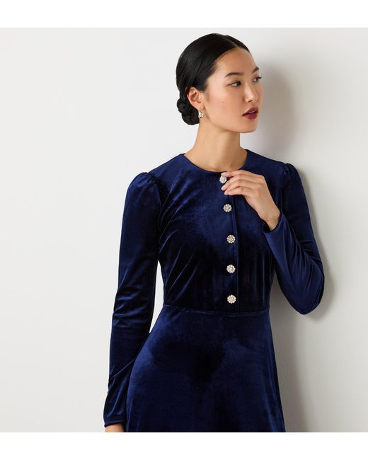 Finery London Blue Rae Velvet Knee Length Dress