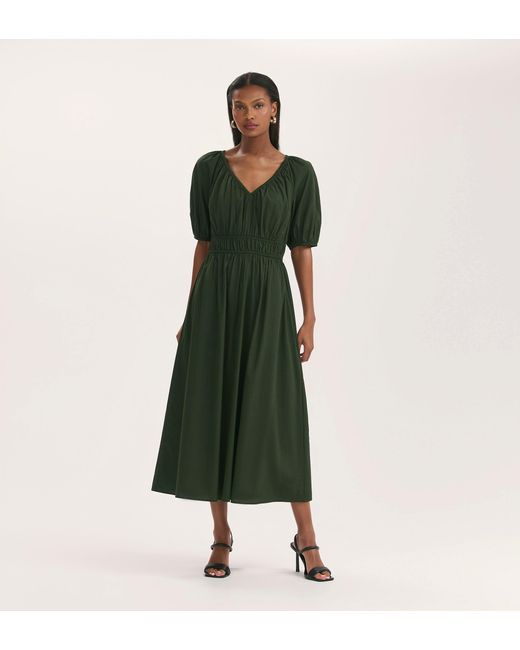 Women's Green Piper Cotton Midi Smock Dress