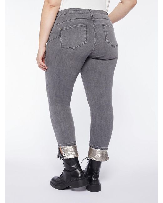 Jeans skinny con bordo al fondo in paillettes di FIORELLA RUBINO in Gray