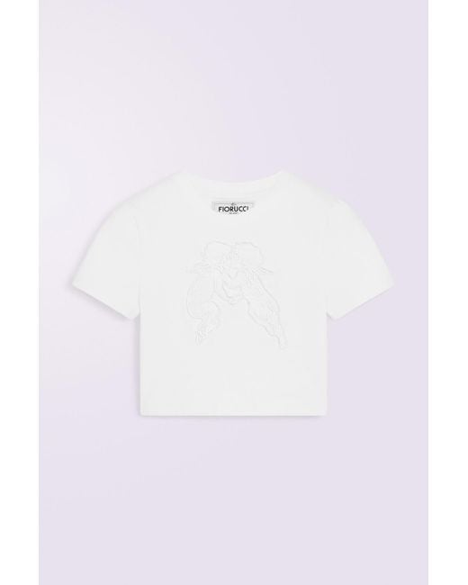 Fiorucci White Kissing Angels Crop T-Shirt